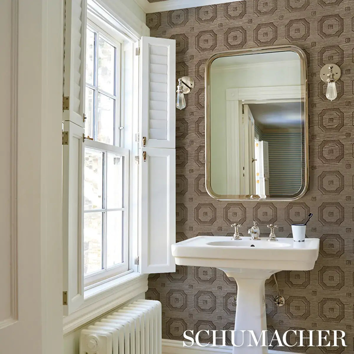 Schumacher Beveled Frame Sisal Wallpaper