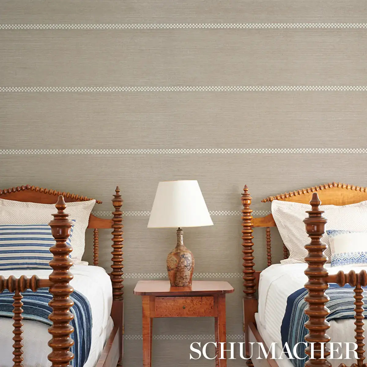 Schumacher Checkered Stripe Sisal Wallpaper