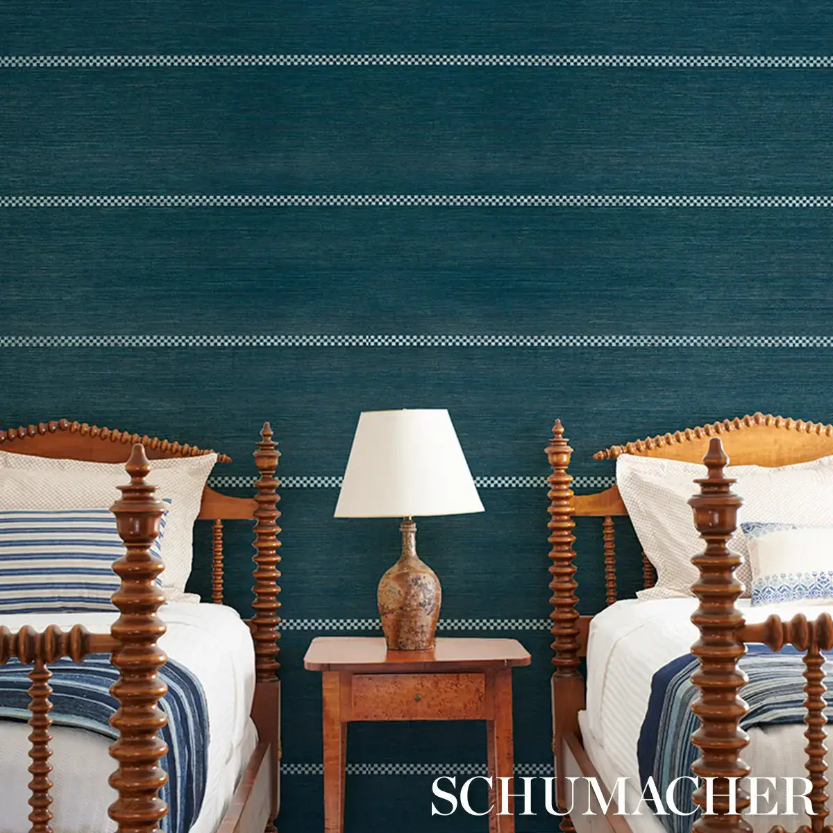 Schumacher Checkered Stripe Sisal Wallpaper