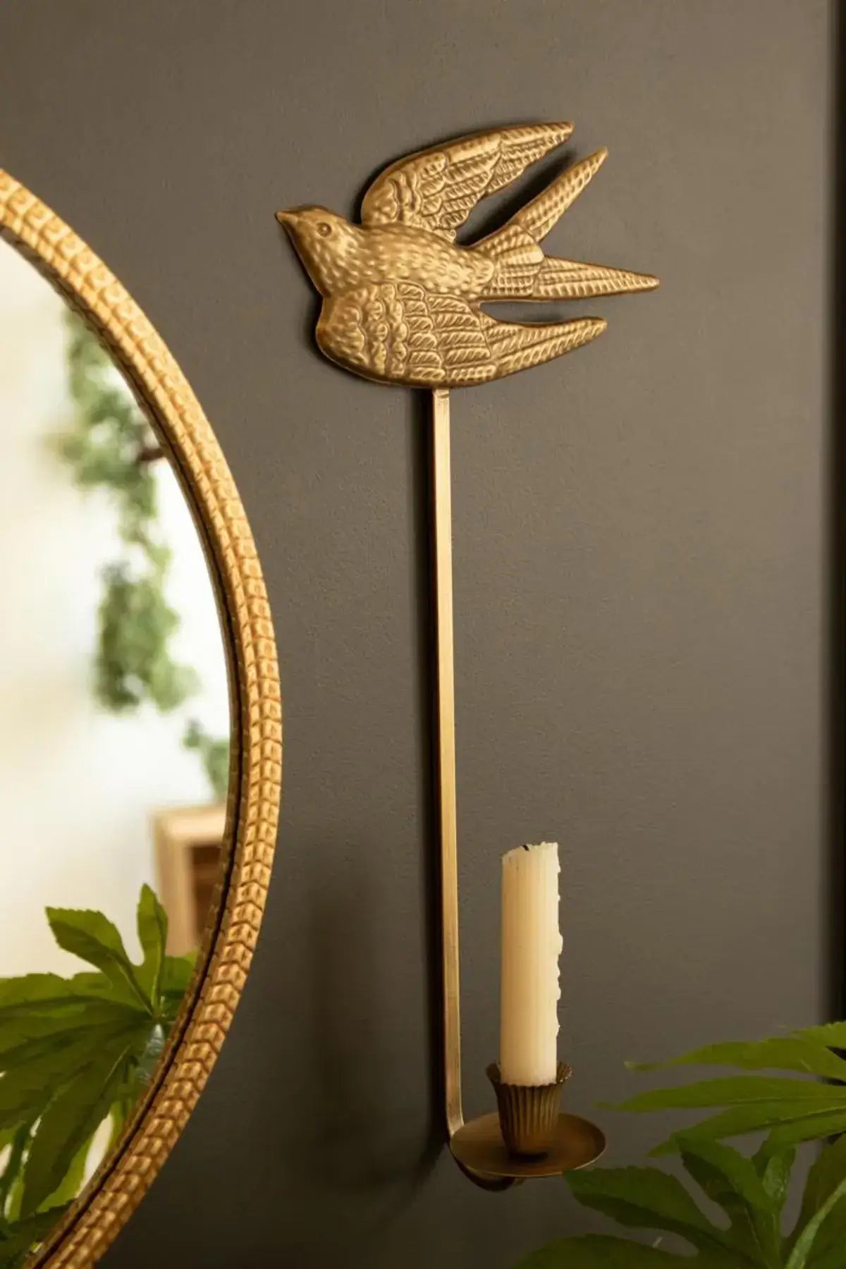 Antique Gold Sparrow Candle Wall Sconce Set