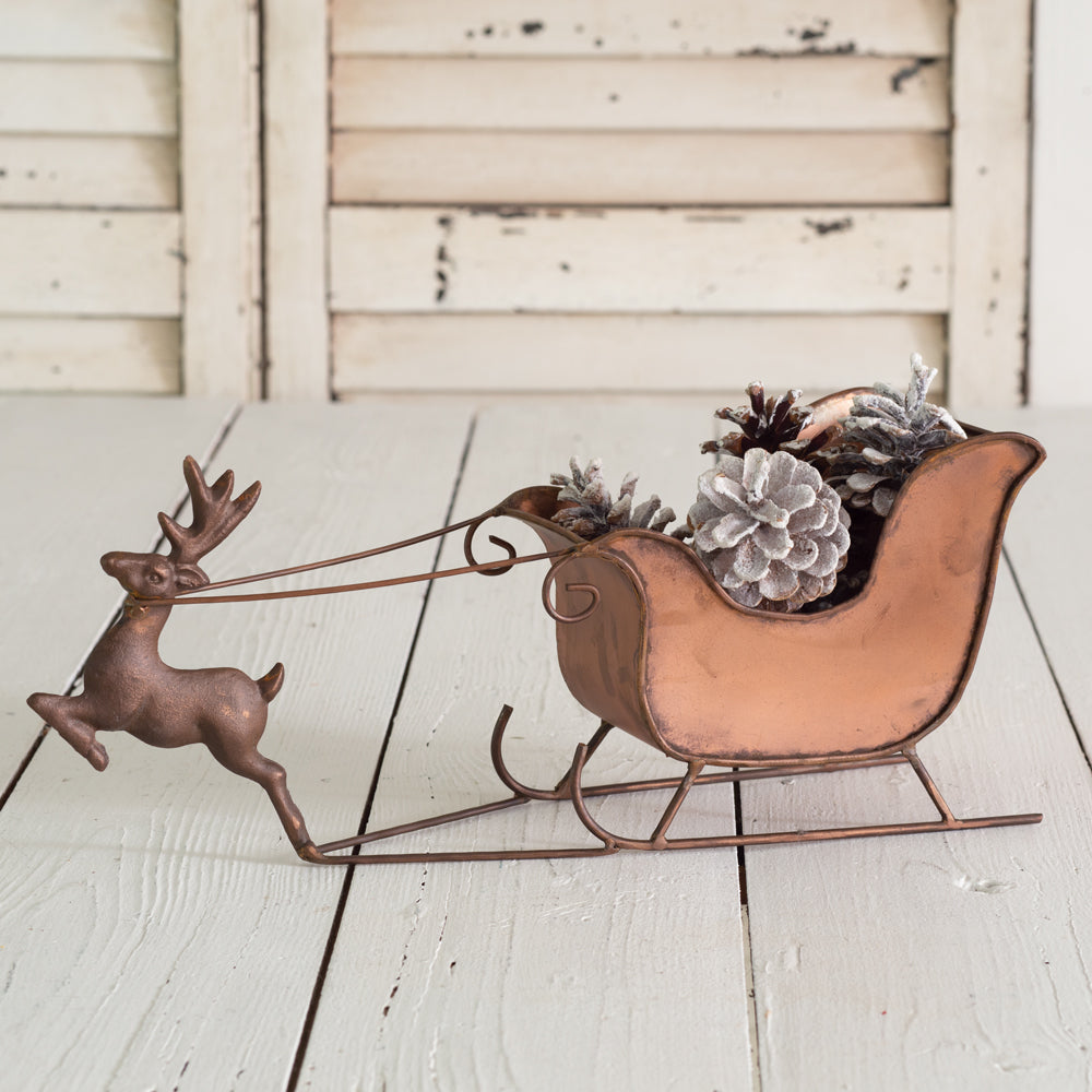 Antiqued Copper Reindeer & Sleigh
