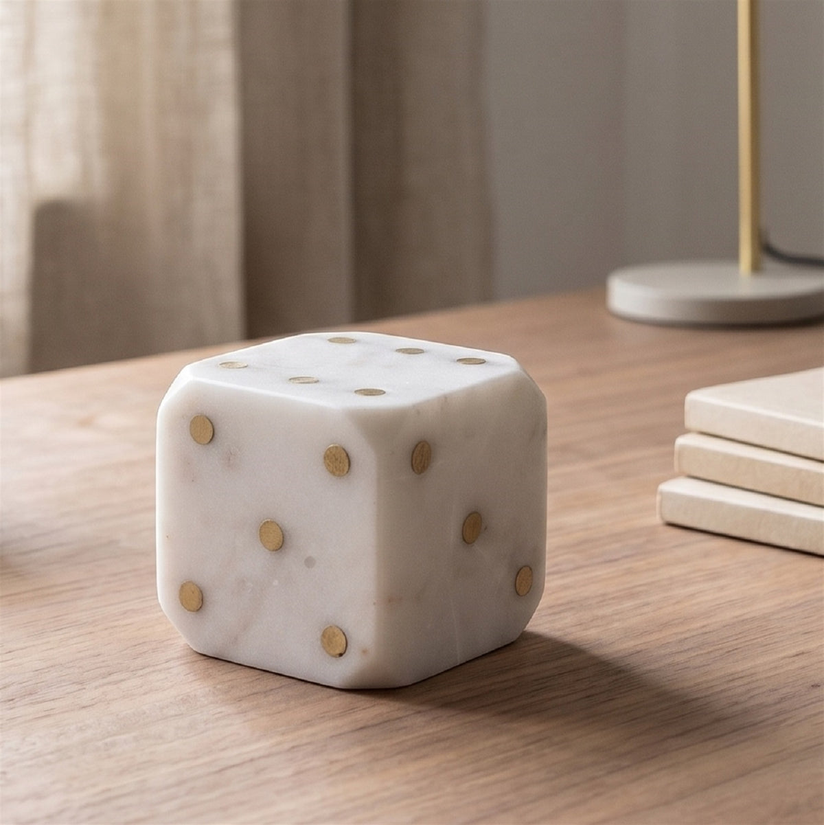Marble Dice w/ Brass Dots 3" x 3"