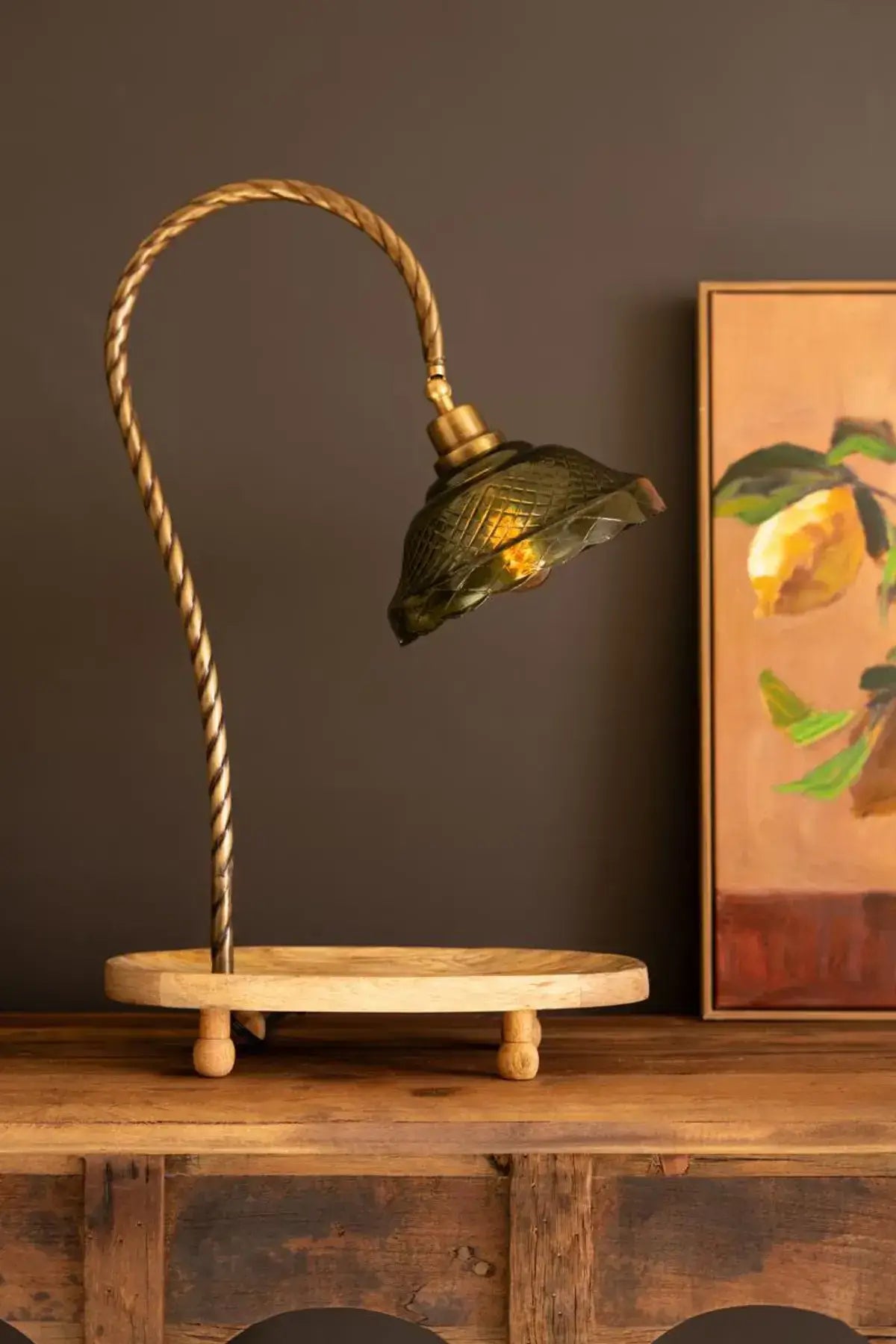 Gooseneck Table Lamp With Wooden Tray Base