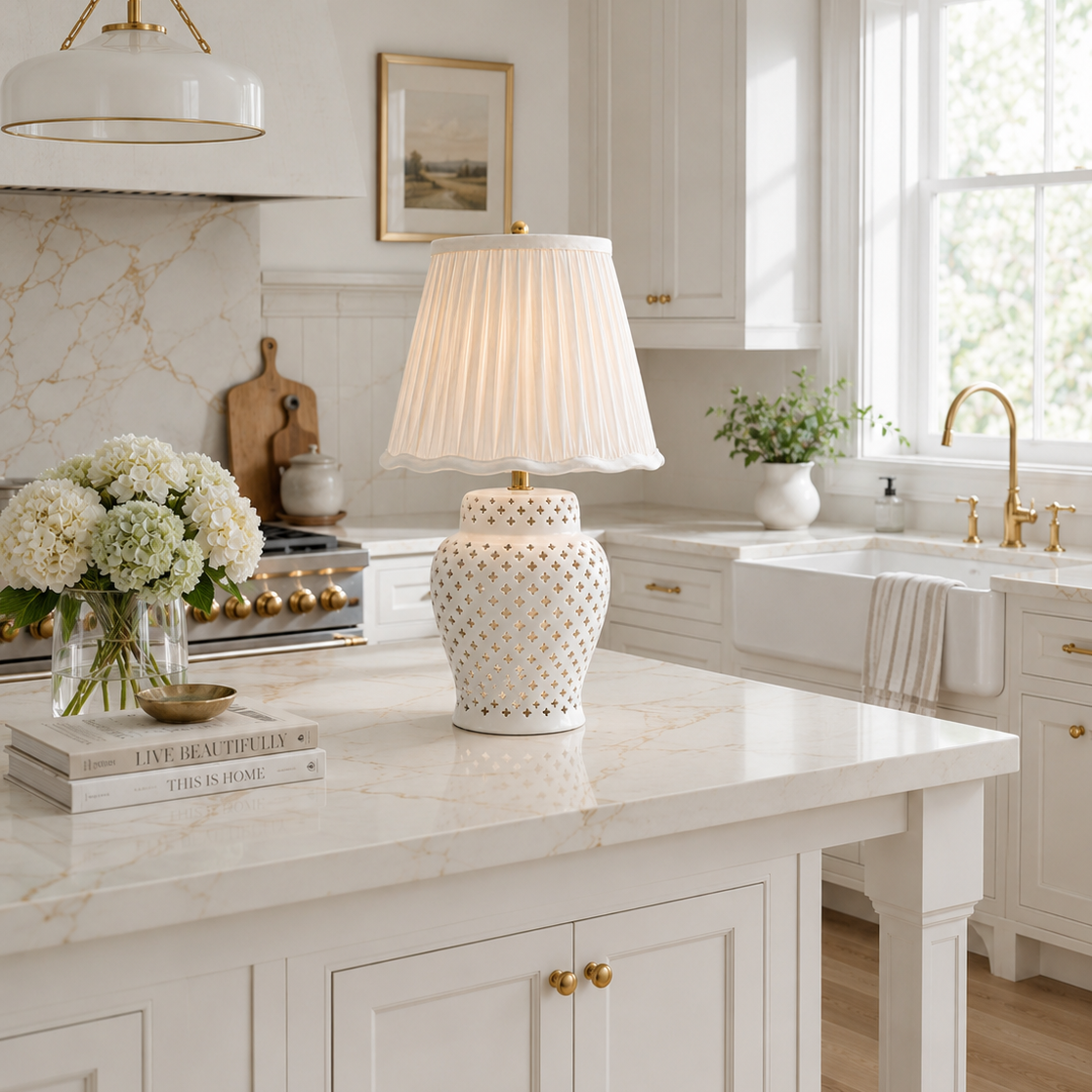Ivory Pierced Diamond Porcelain Rechargeable Lamp