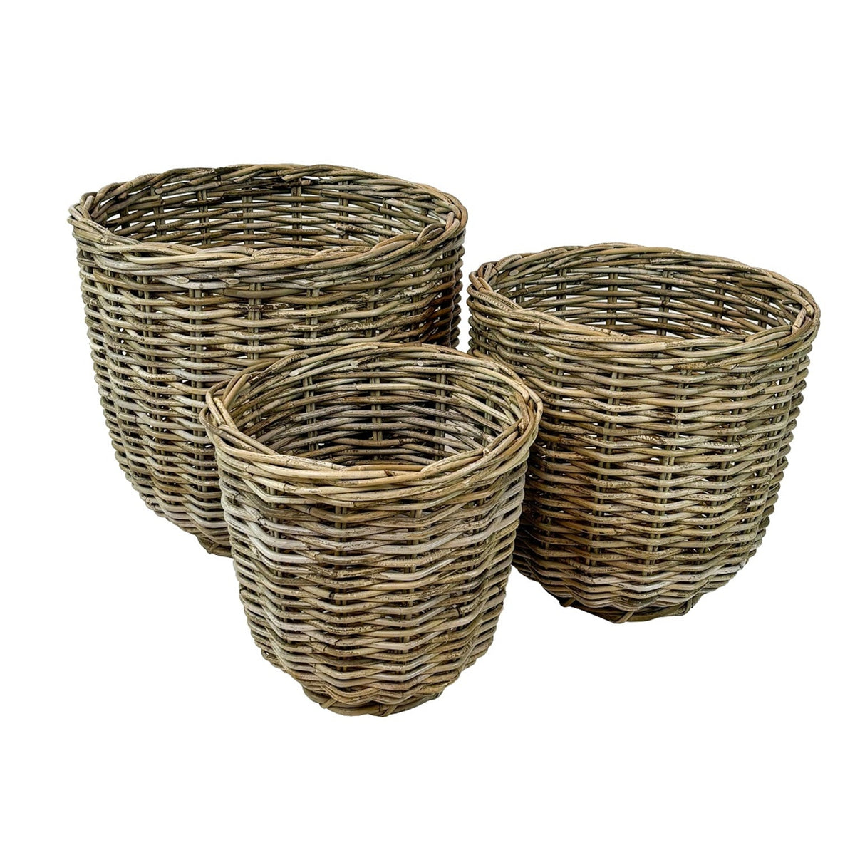 Grey Round Rattan Basket Set