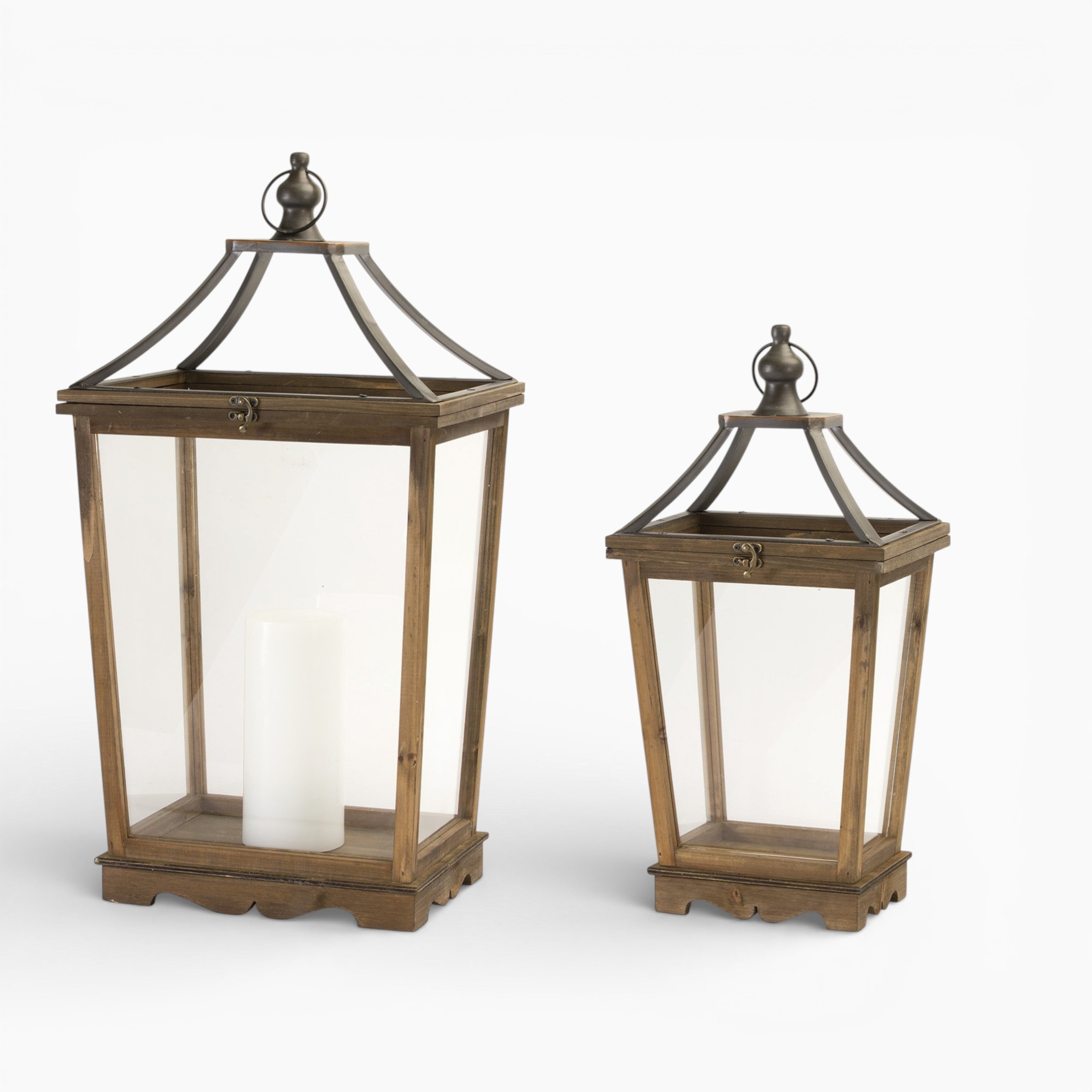 Wood & Metal Open Lantern Set