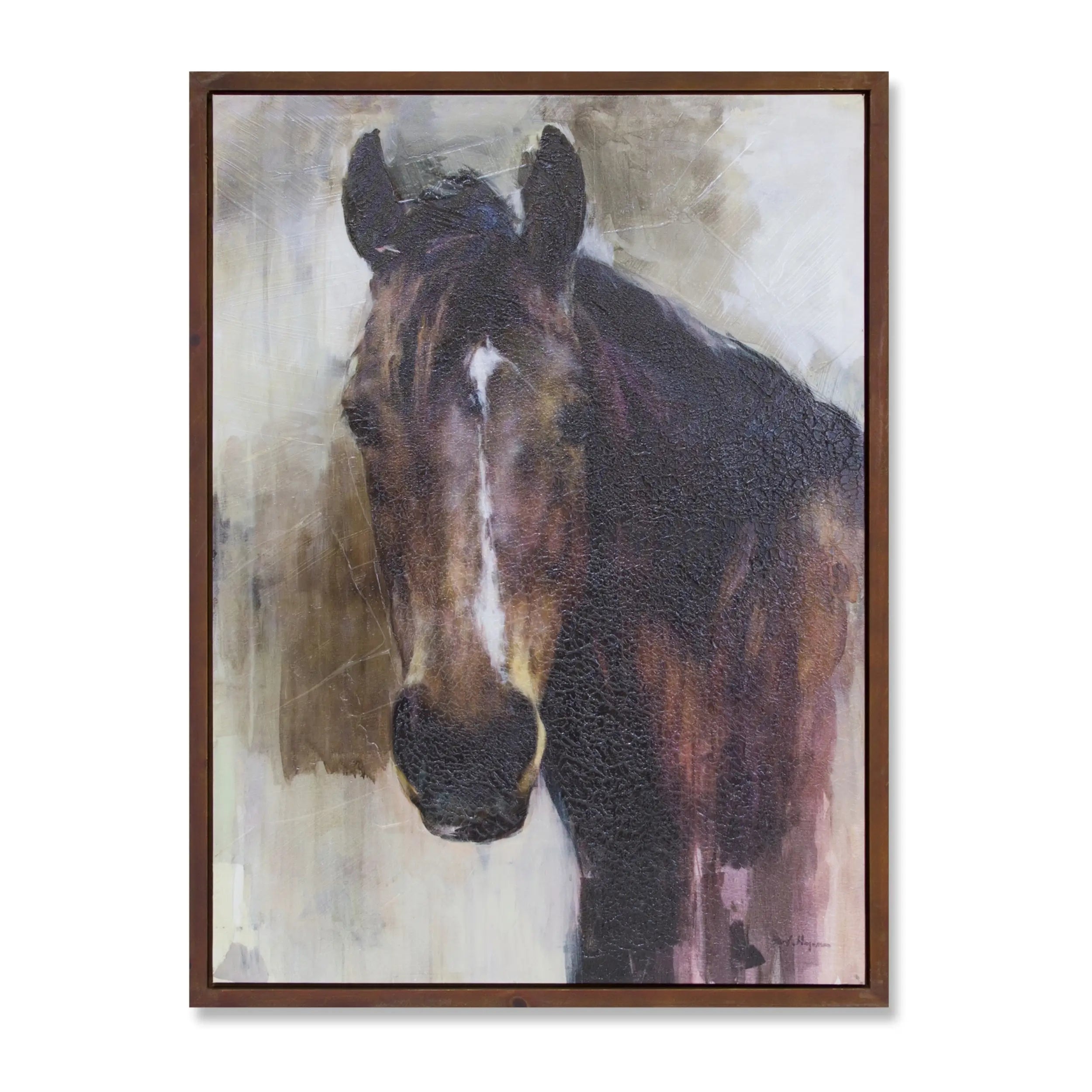 Wood Framed Horse Canvas Painting