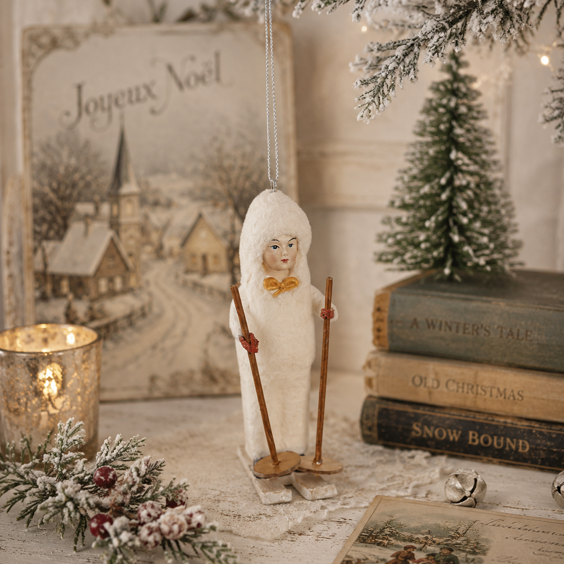 Resin Vintage Child Skiing Ornament