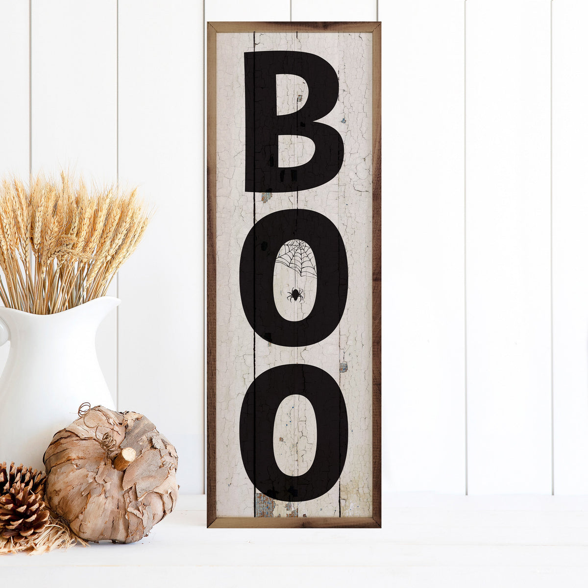BOO Spiderweb Wood Framed Print