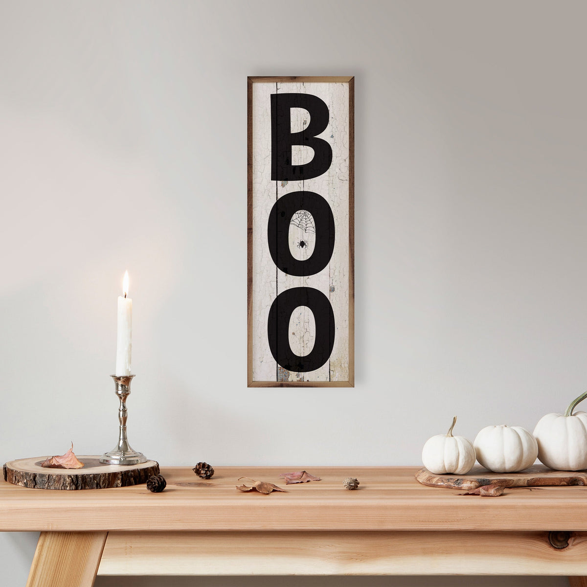 BOO Spiderweb Wood Framed Print