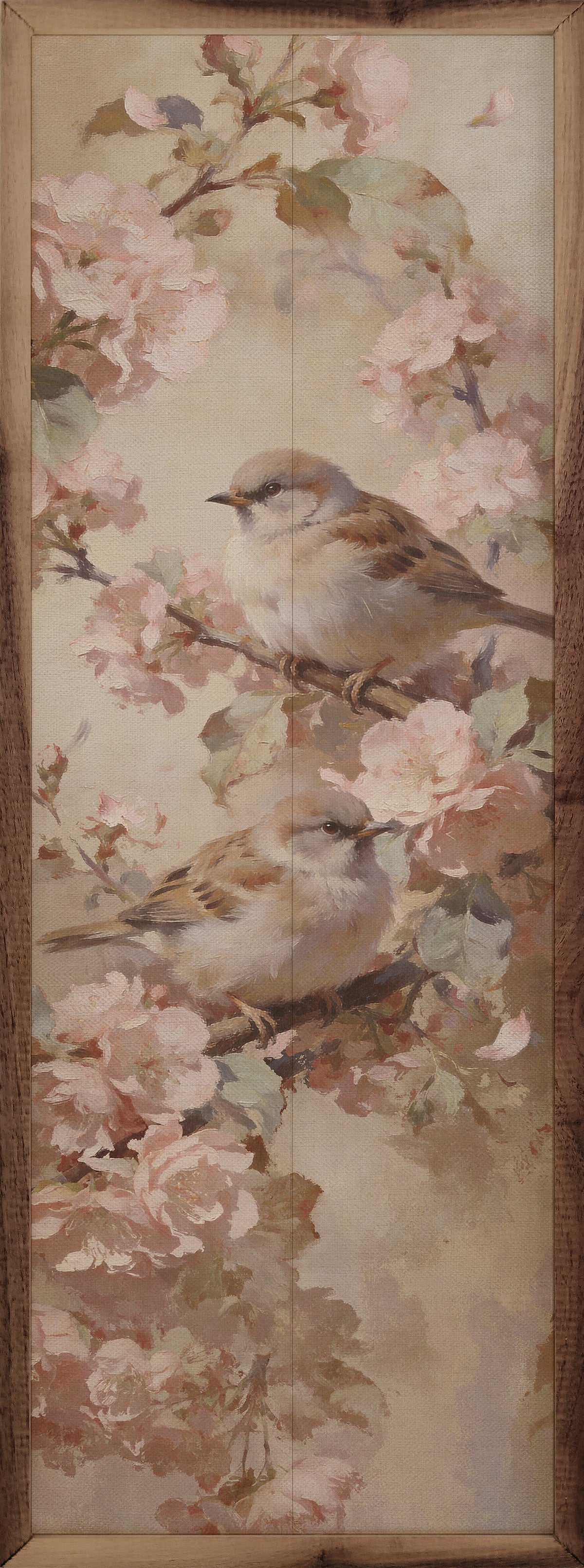Birds Amongst Cherry Blossoms Wood Framed Print
