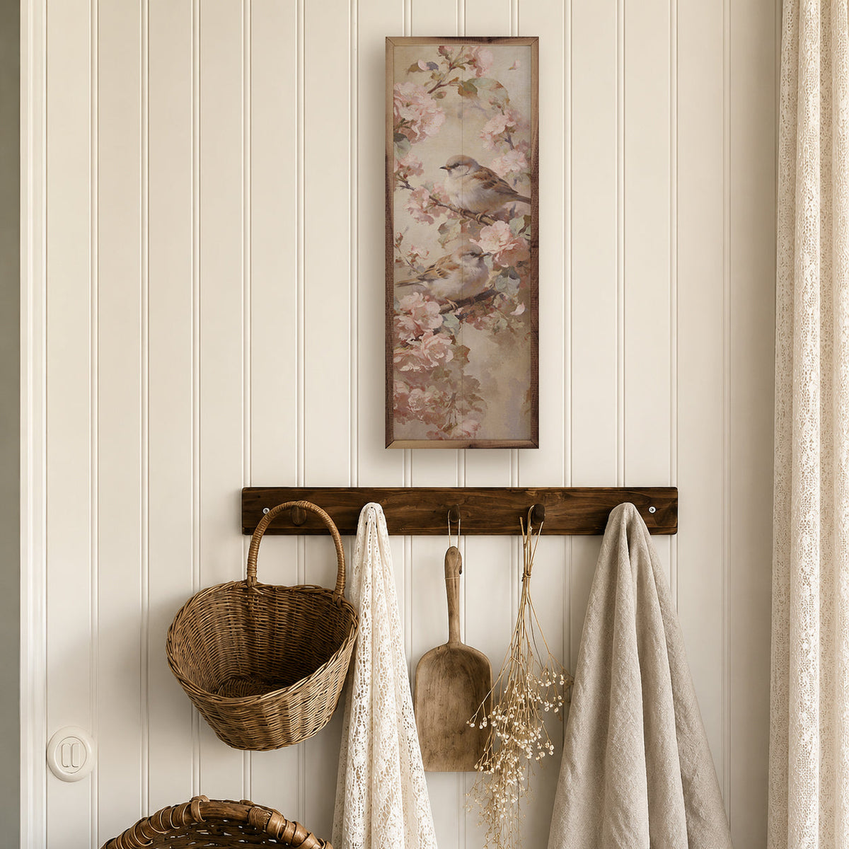 Birds Amongst Cherry Blossoms Wood Framed Print