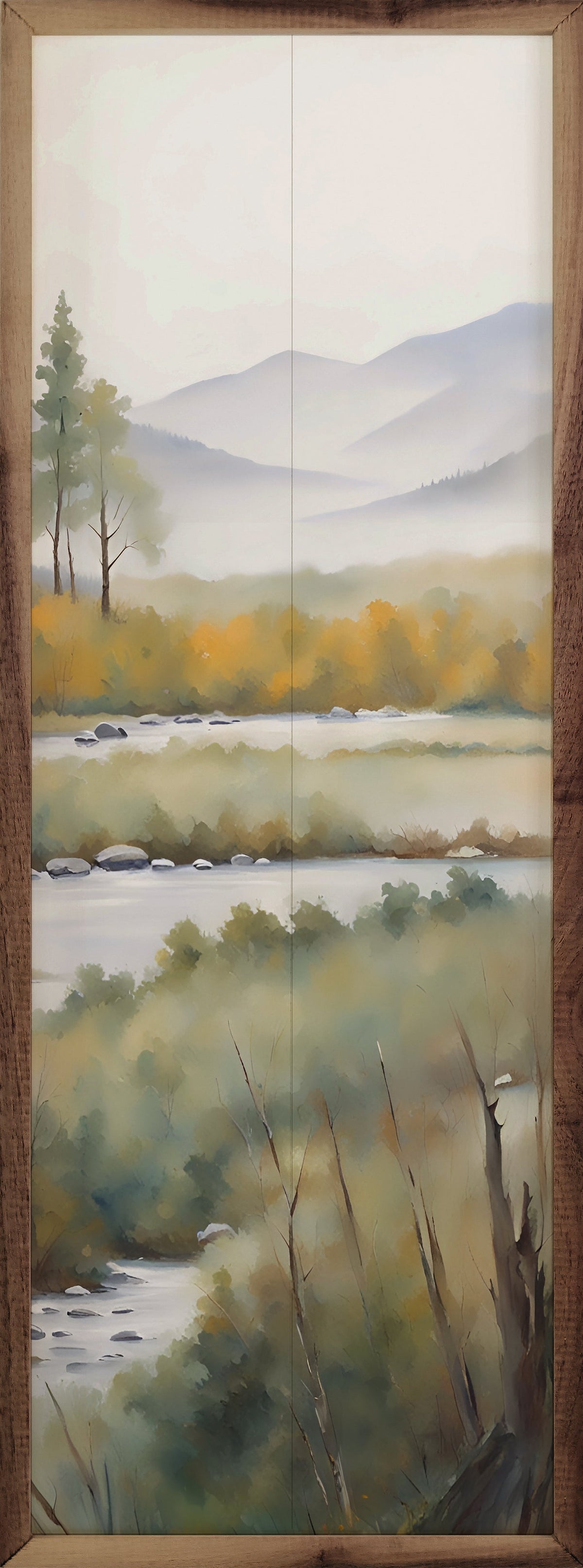Creek With Tall Trees Wood Framed Print