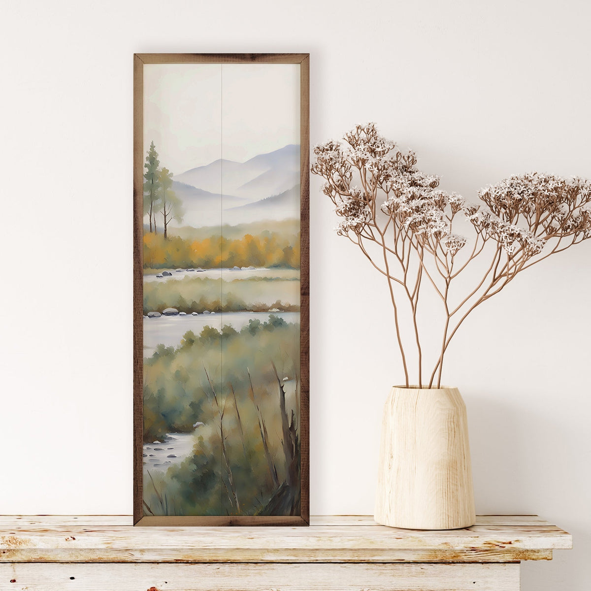 Creek With Tall Trees Wood Framed Print