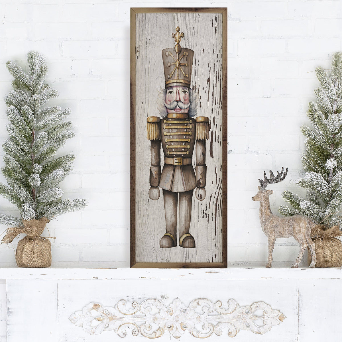 Gold Nutcracker Whitewash Wood Framed Print
