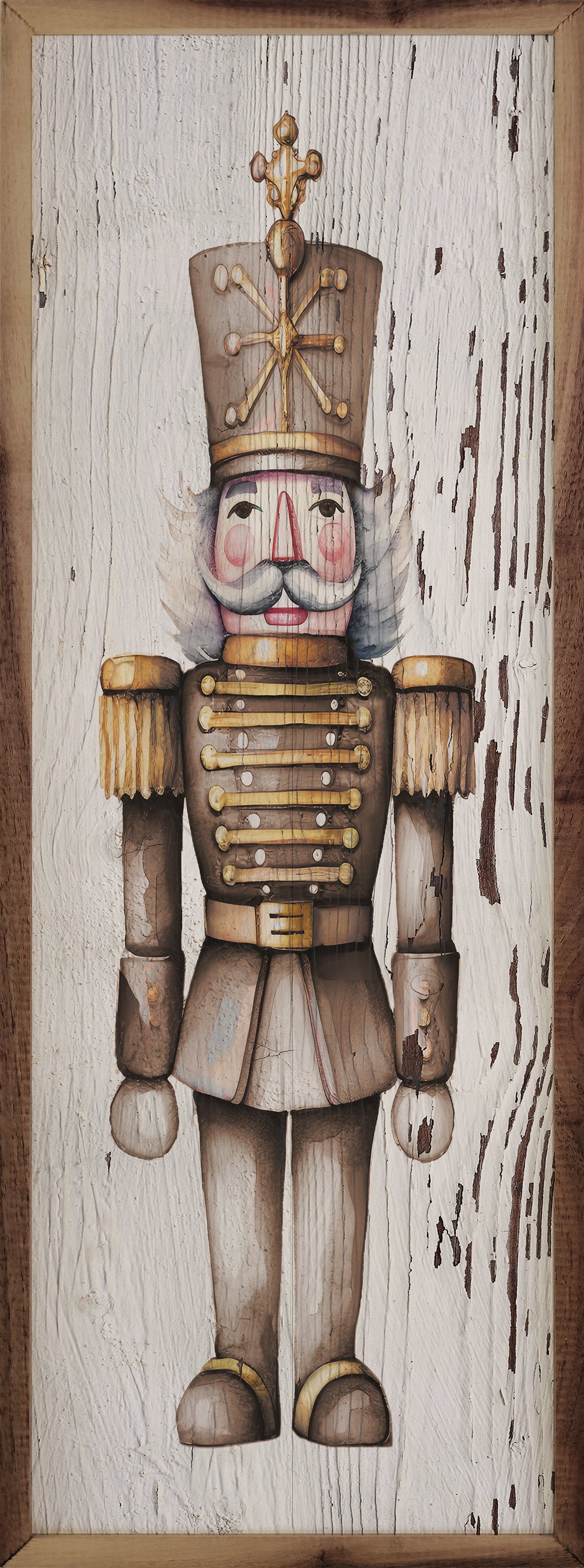 Gold Nutcracker Whitewash Wood Framed Print