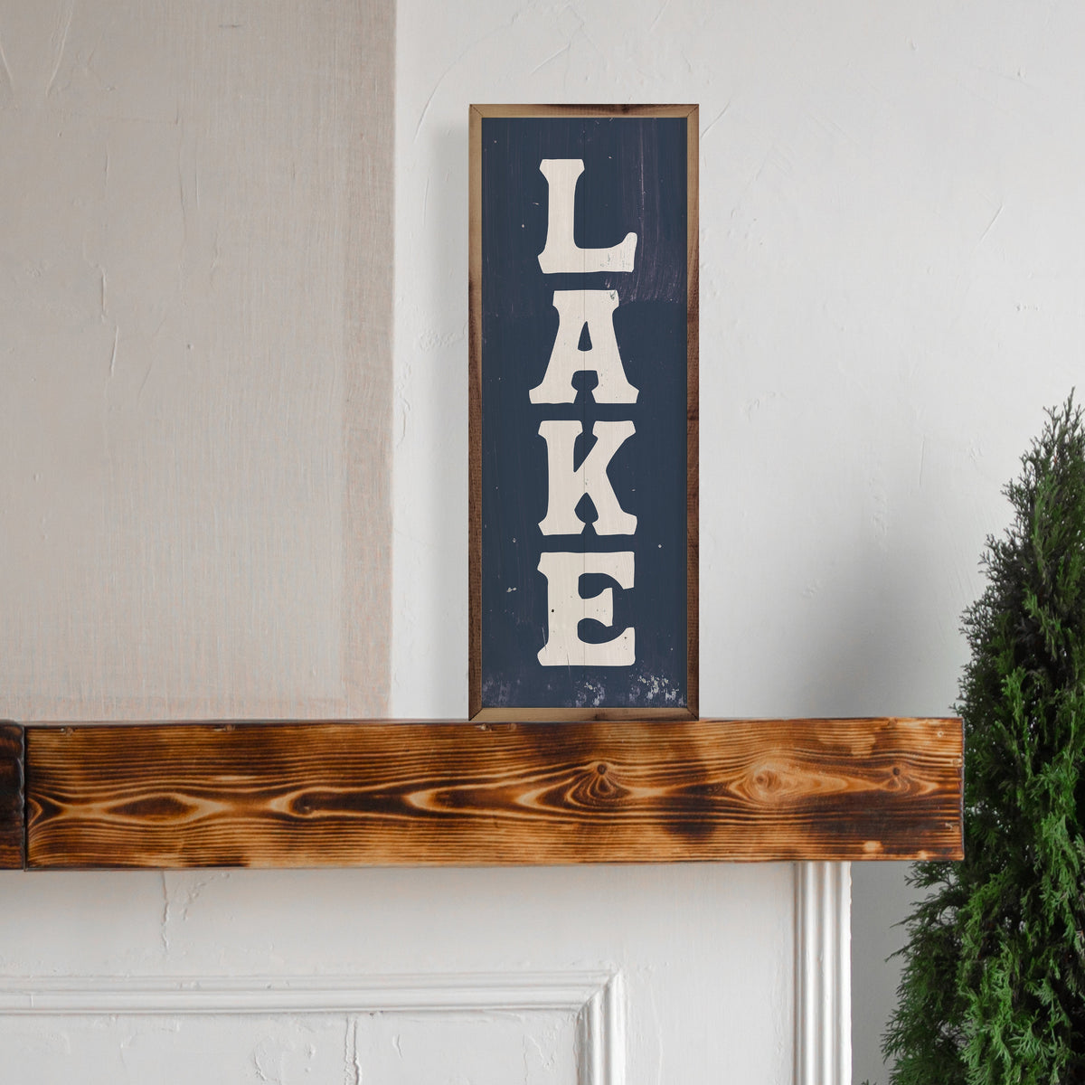 Lake Dark Blue Wood Framed Print