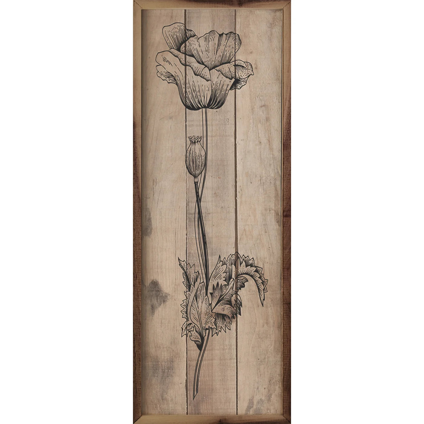 Poppy Flower Brown Wood Framed Print