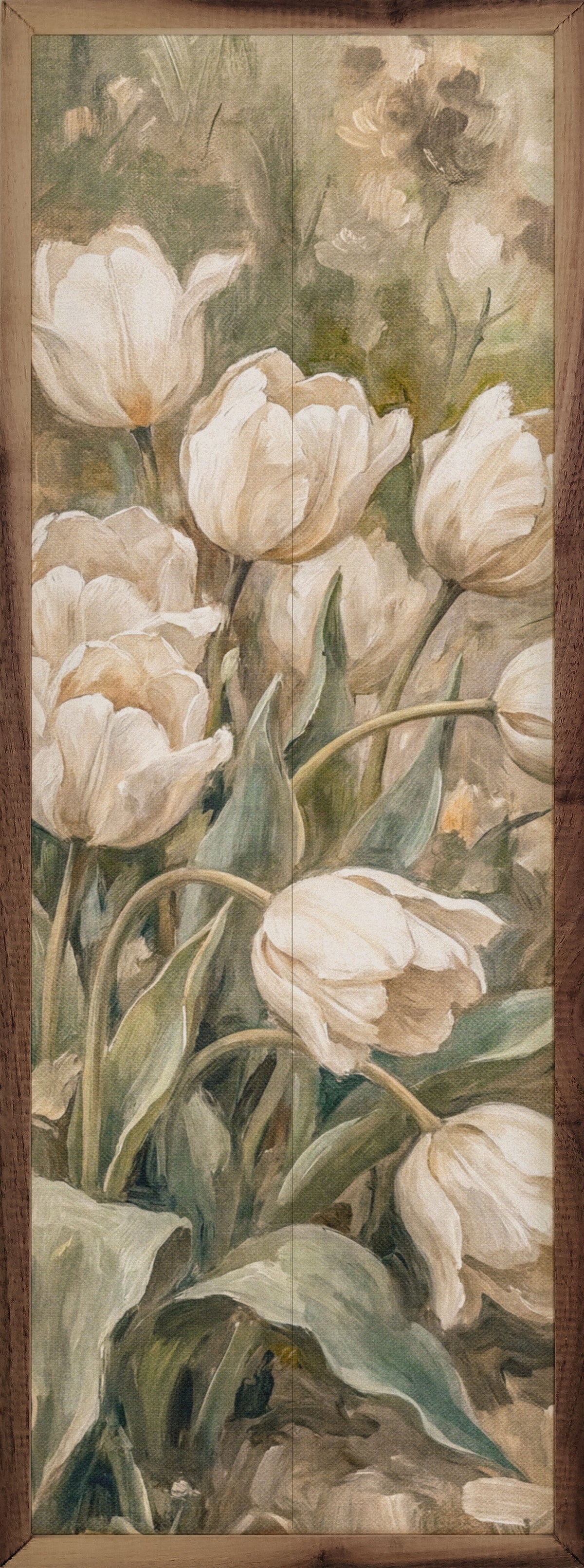 Soft Tulips In Spring Meadow Wood Framed Print