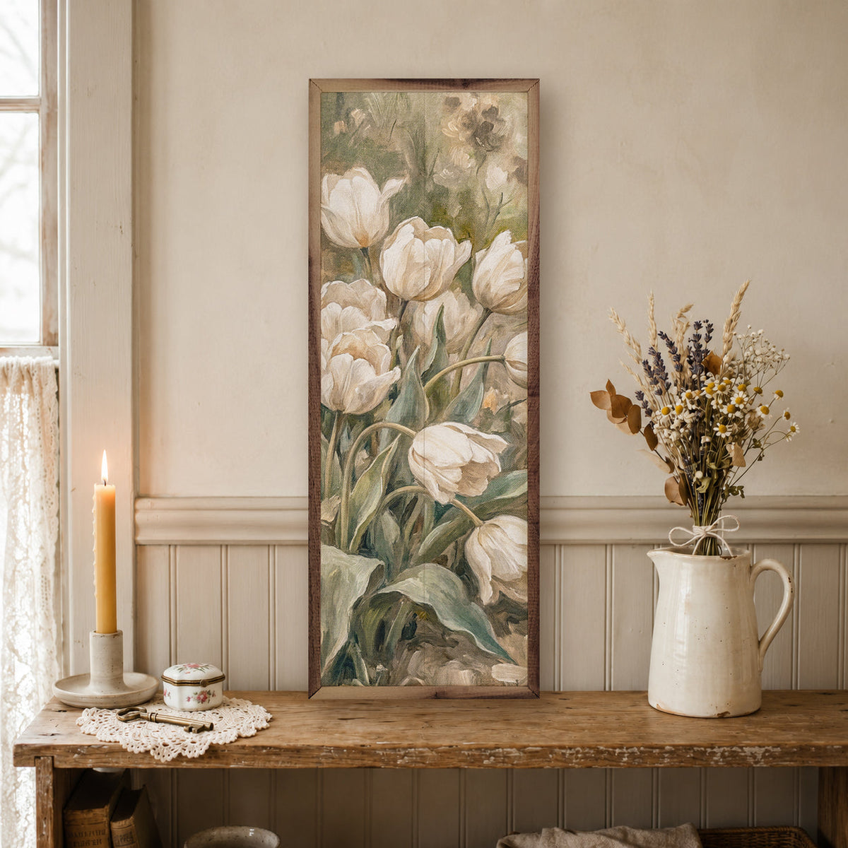 Soft Tulips In Spring Meadow Wood Framed Print