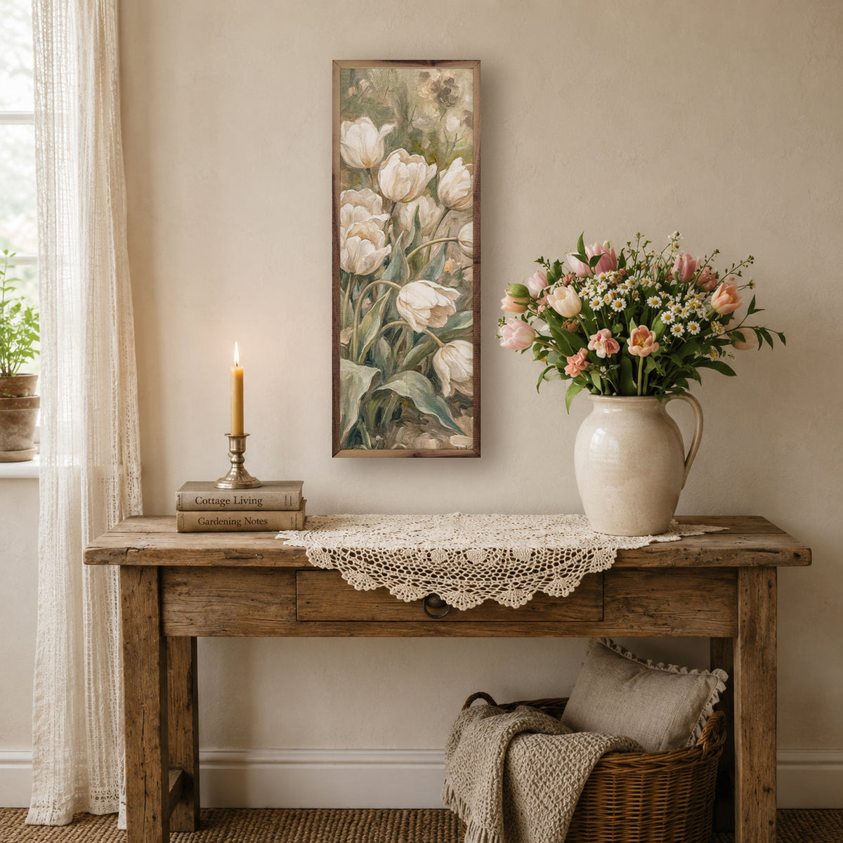 Soft Tulips In Spring Meadow Wood Framed Print