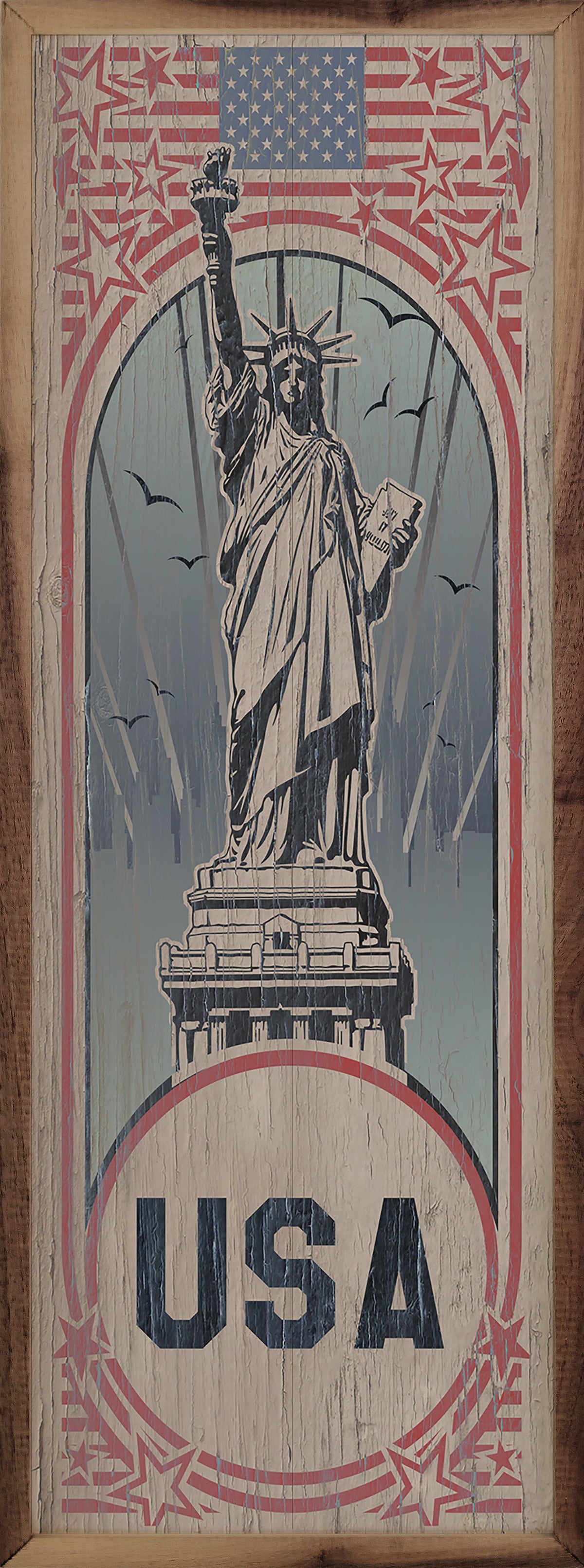 Vintage USA Poster Wood Framed Print