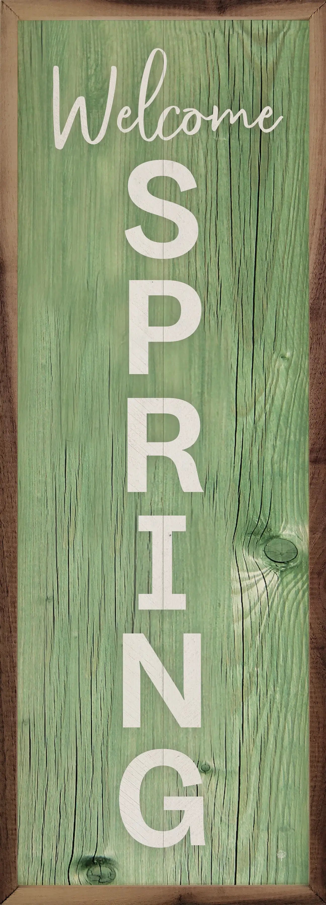 Welcome Spring Sage Wood Framed Print