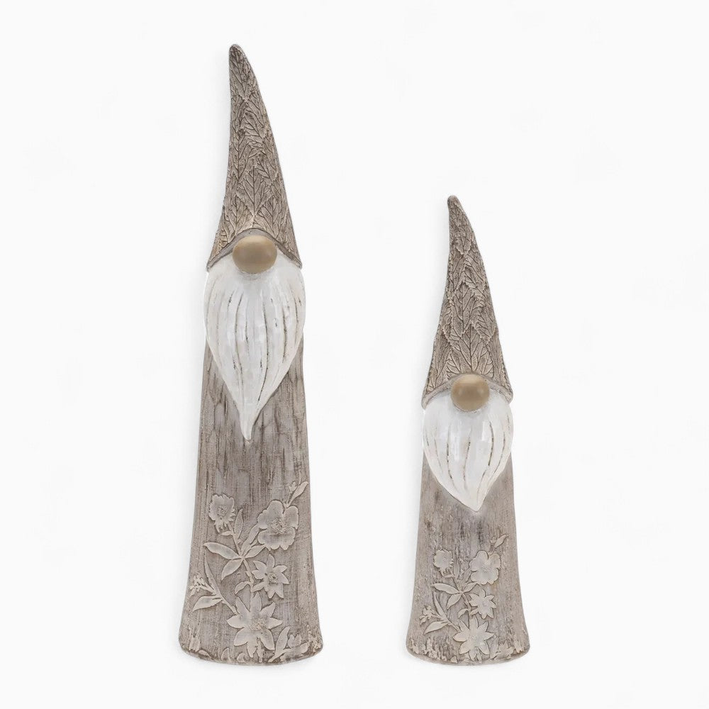 Floral & Leaf Carved Gnome Set