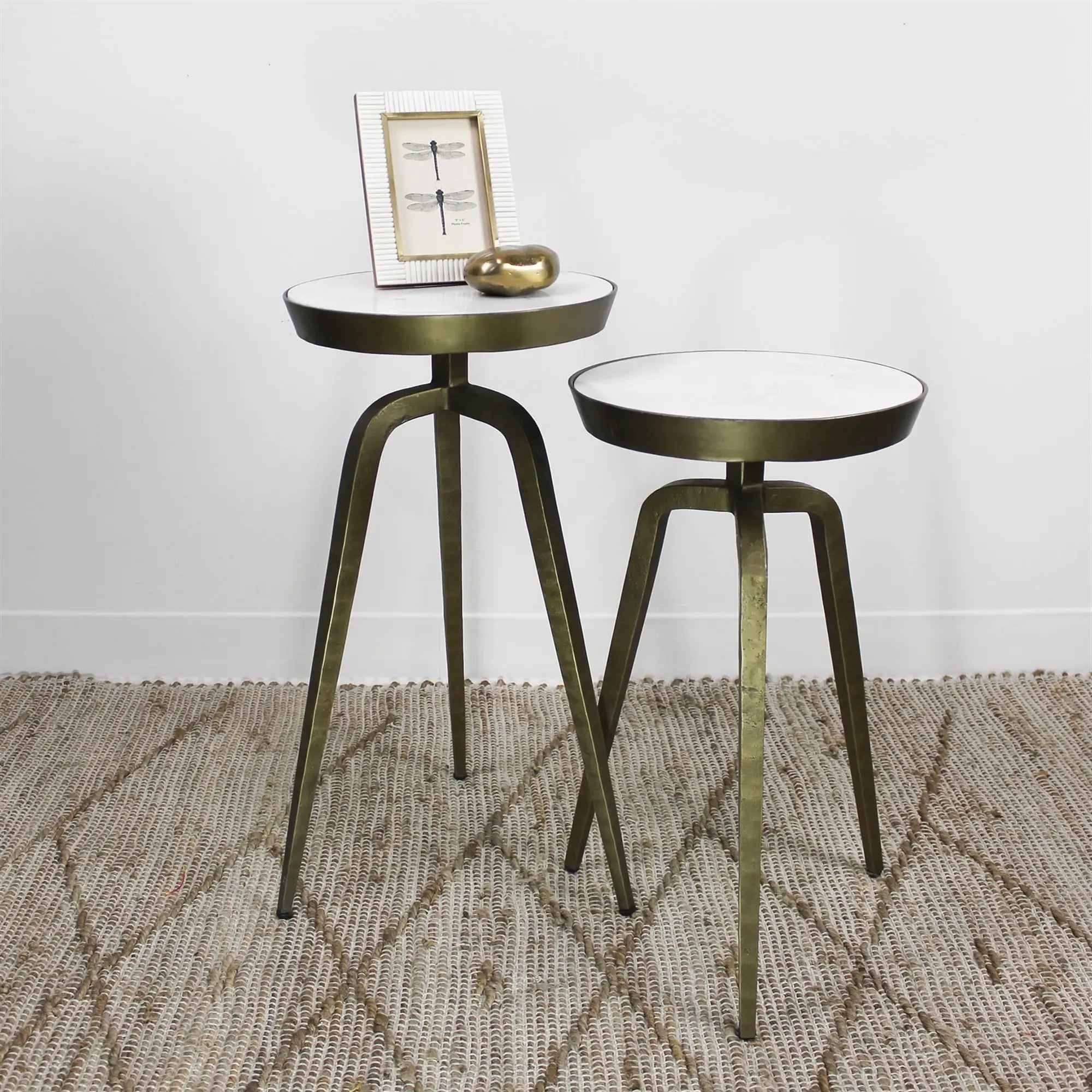 Brass & Marble Walker Side Table Set