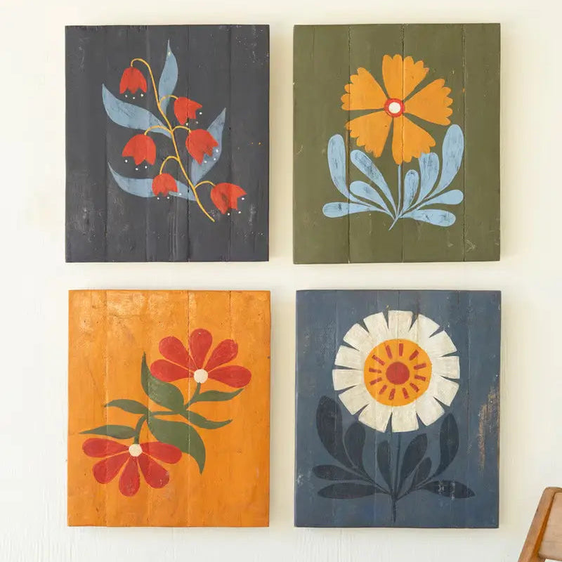 Hand Painted Florals On Recycled Wood