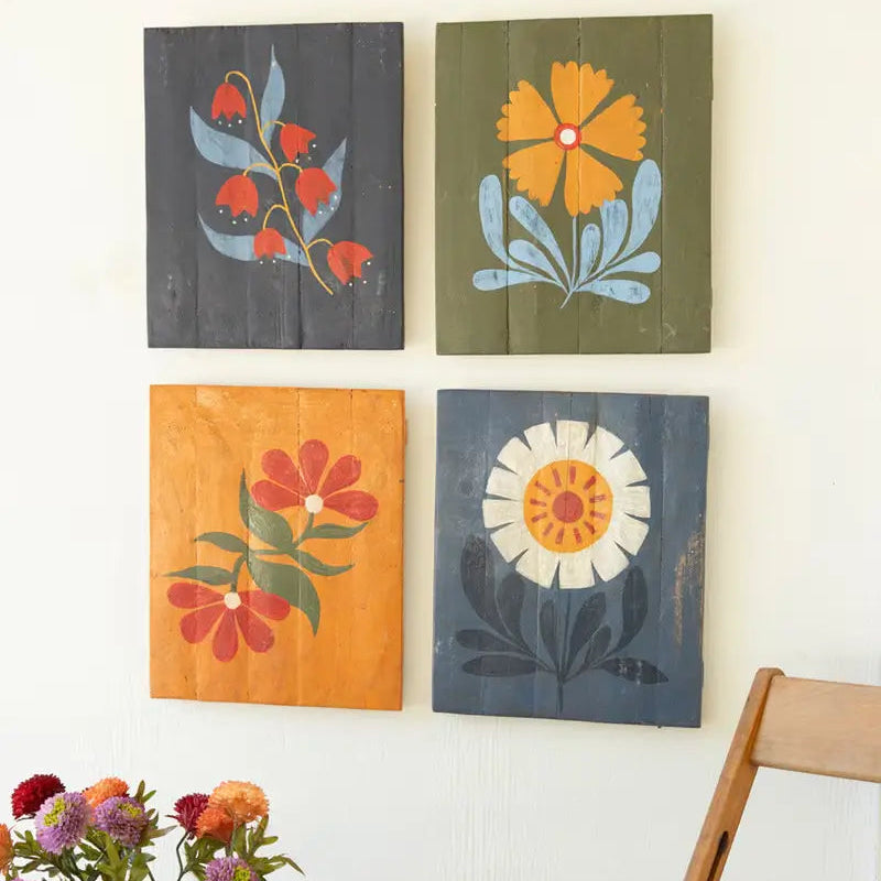Hand Painted Florals On Recycled Wood