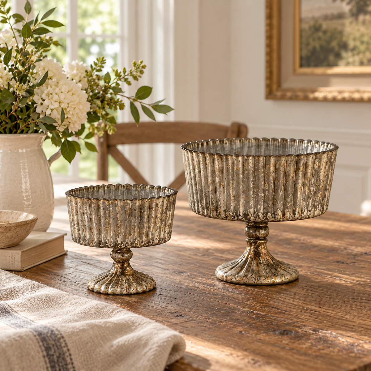 Antiqued Copper Glass Footed Compote