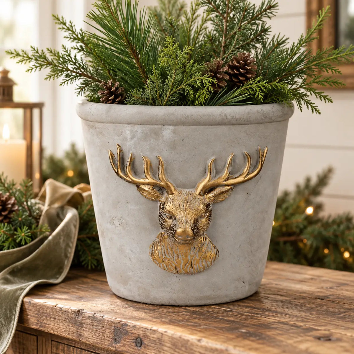 Cement Stag Cachepot