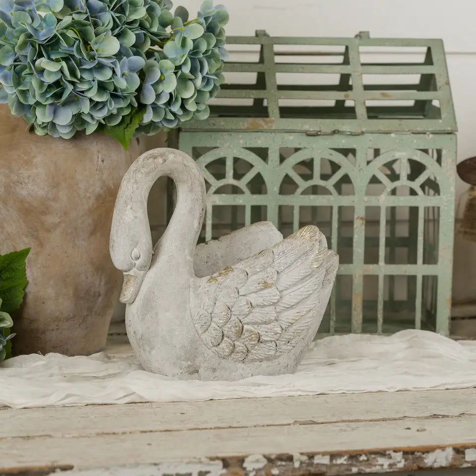 Gold & White Swan Planter