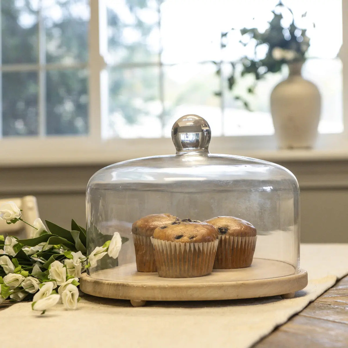 Glass Cloche With Wood Base