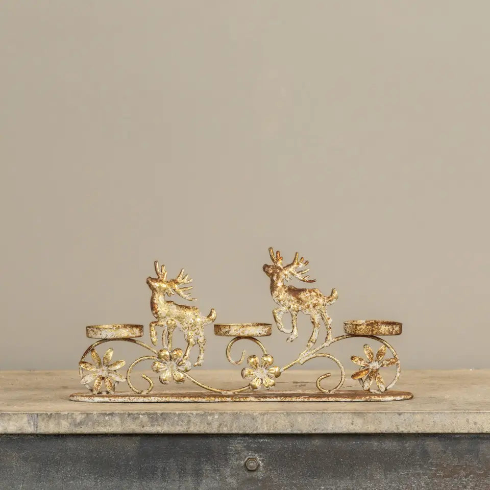 Gold Reindeer Pillar Tealight Holder