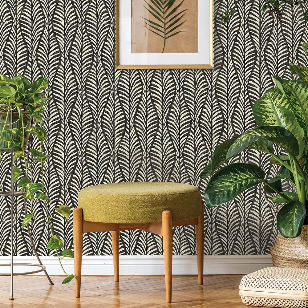 Block Print Leaves Peel & Stick Wallpaper