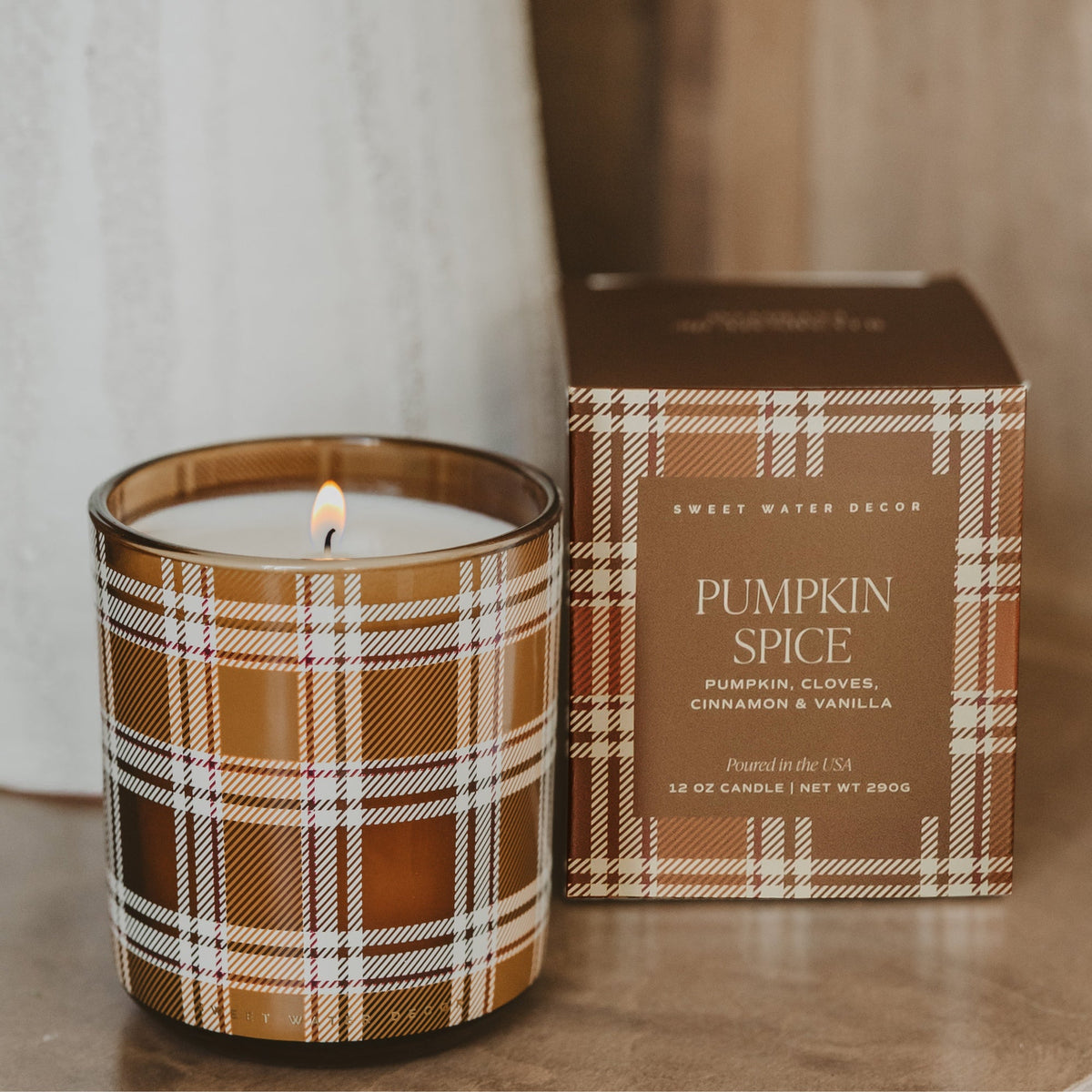 Pumpkin Spice Plaid Glass Jar Candle