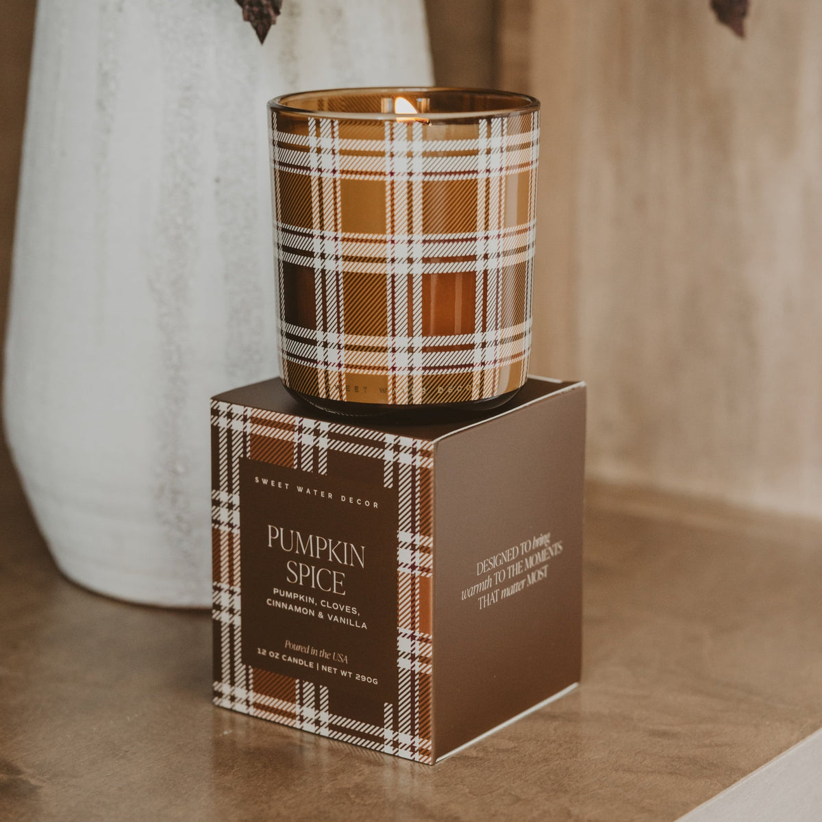 Pumpkin Spice Plaid Glass Jar Candle