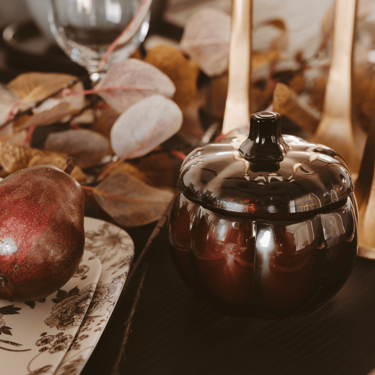Hello Fall Amber Glass Pumpkin Jar Candle
