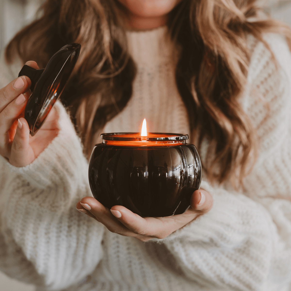 Hello Fall Amber Glass Pumpkin Jar Candle