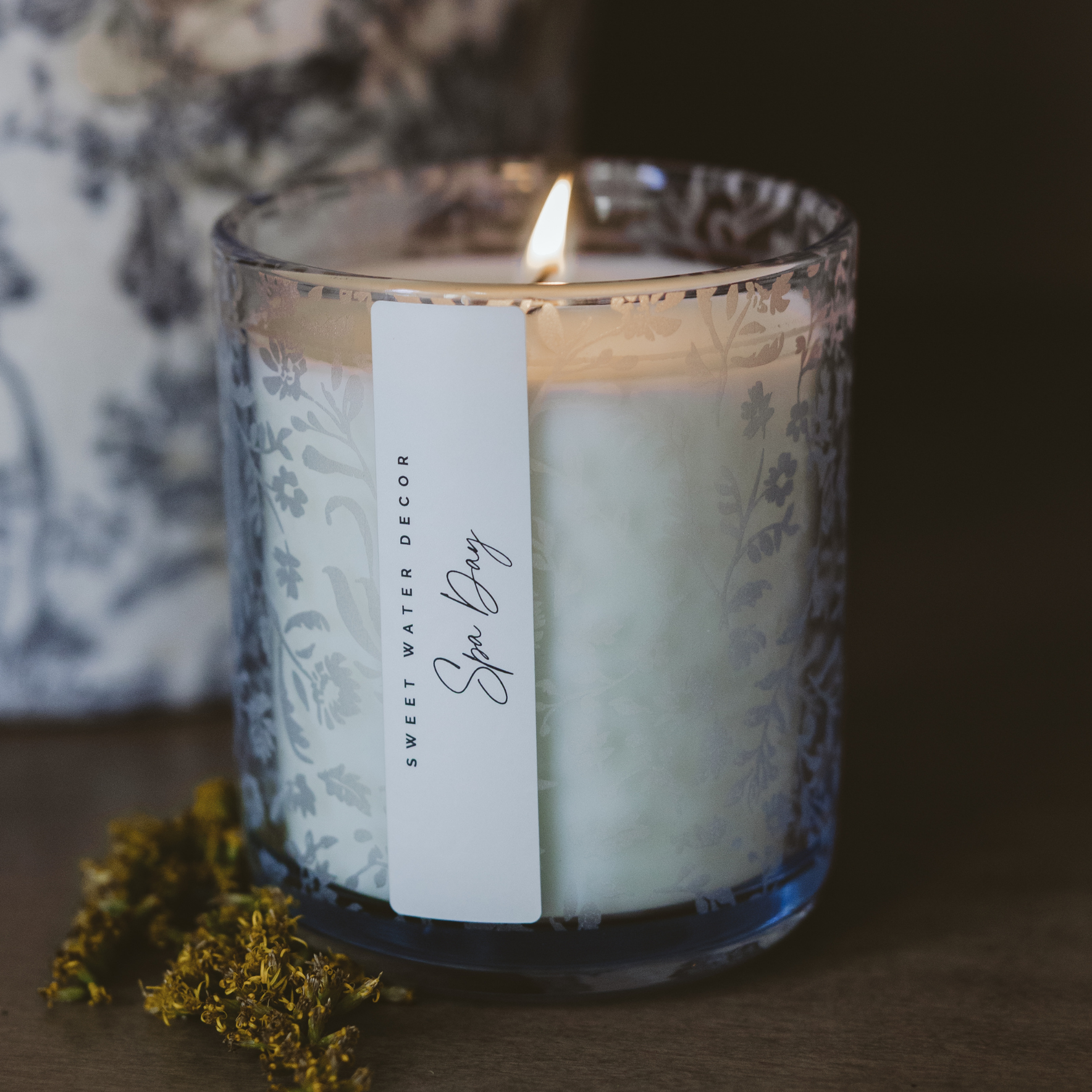 Spa Day  Blue Tinted Glass Jar Candle