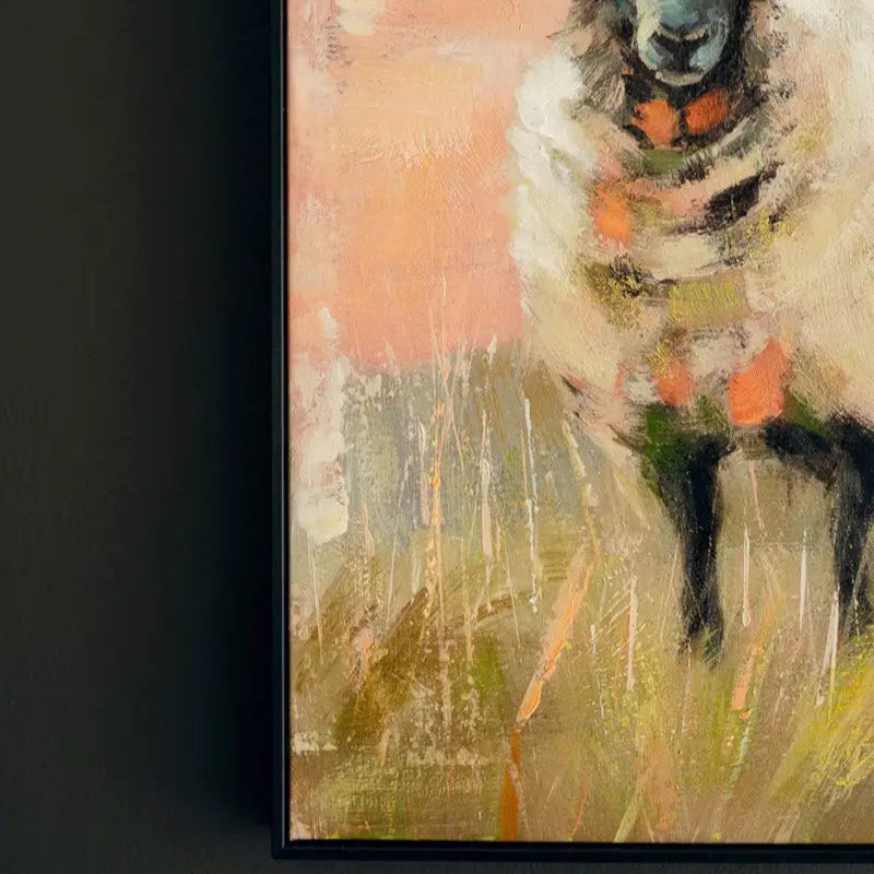 Framed Sheep Painting