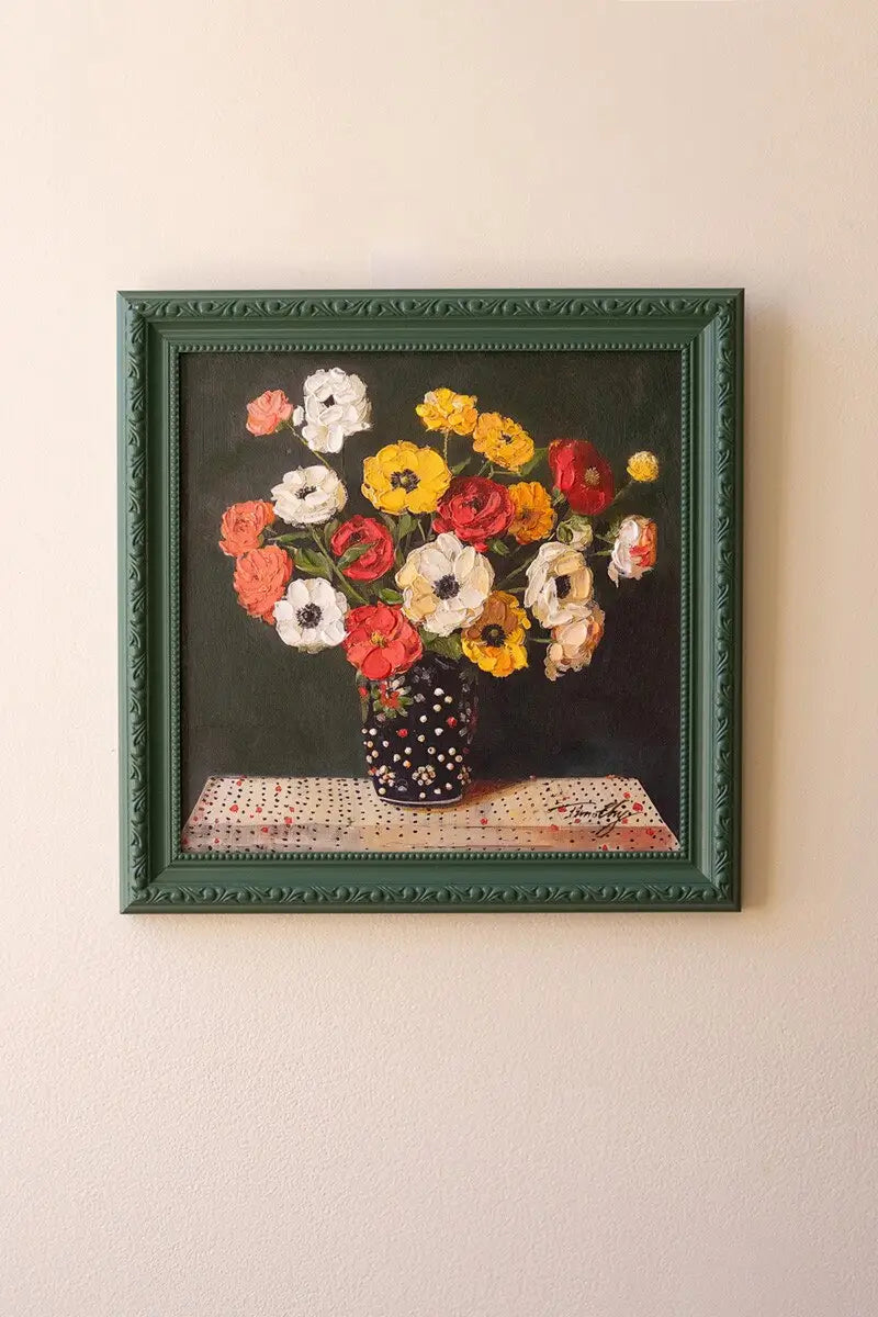 Green Framed Still Life Painting