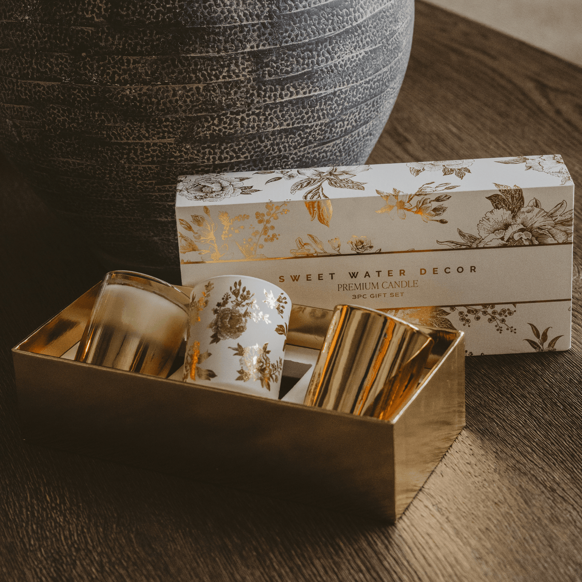 Floral Gold Candle Gift Box Set