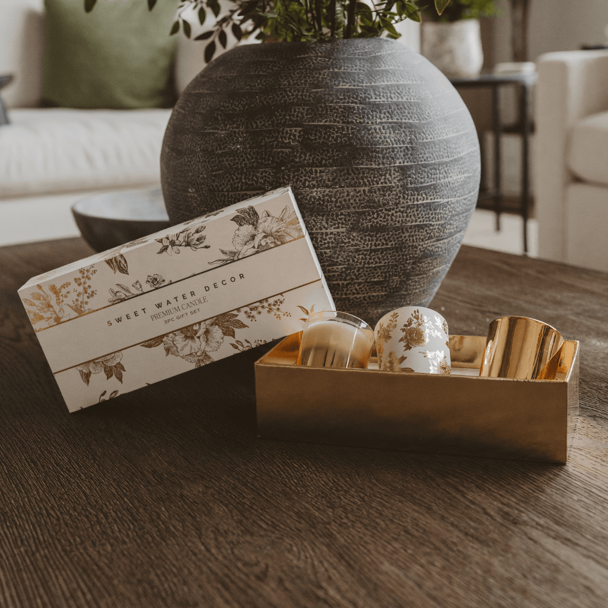 Floral Gold Candle Gift Box Set