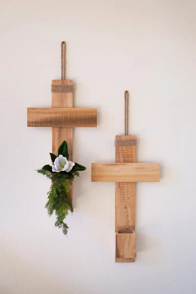 Recycled Pine Cross Wall Planter Set