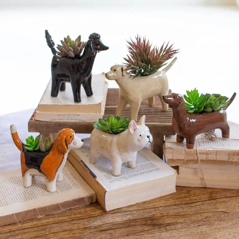 Ceramic Dog Planter Set