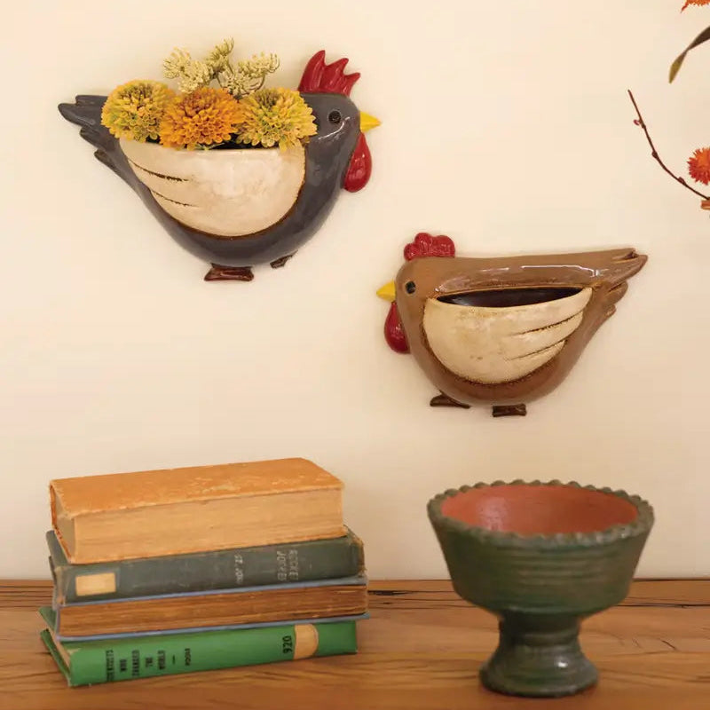 Ceramic Chicken Wall Planter Set