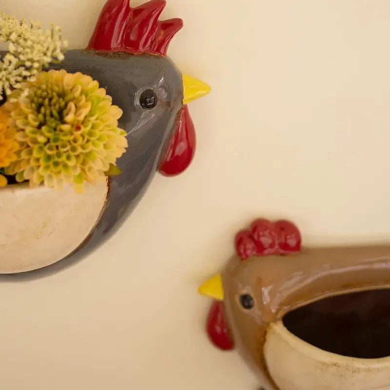 Ceramic Chicken Wall Planter Set